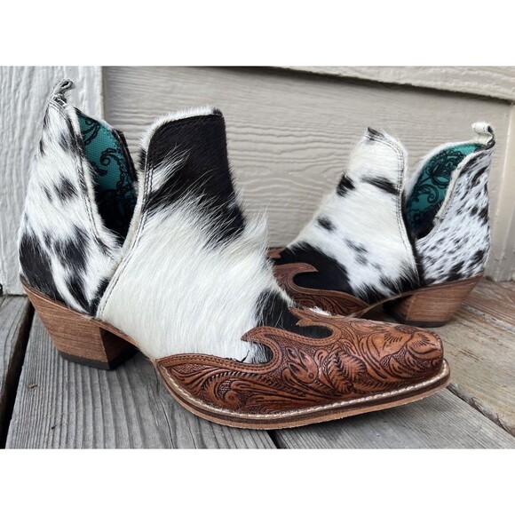 Myra Shoes - Myra Frisco Blossom Women's 9 Western Hand Tooled Leather Booties Ankle Boots